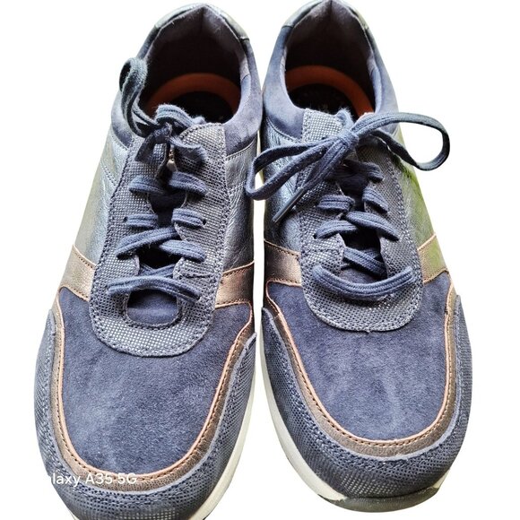 Rockport Women's 9XW Navy Blue Leather Sneakers Wide Fit Gold Glittery Comfort - Picture 1 of 14